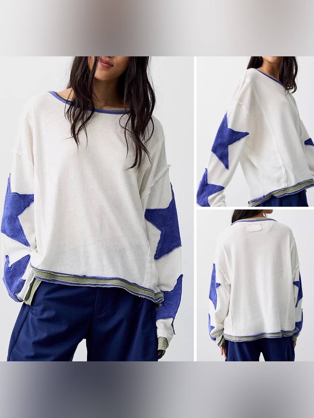 NWOT Free People We The Free You're A Star Tee - ivory combo blue star - Medium
